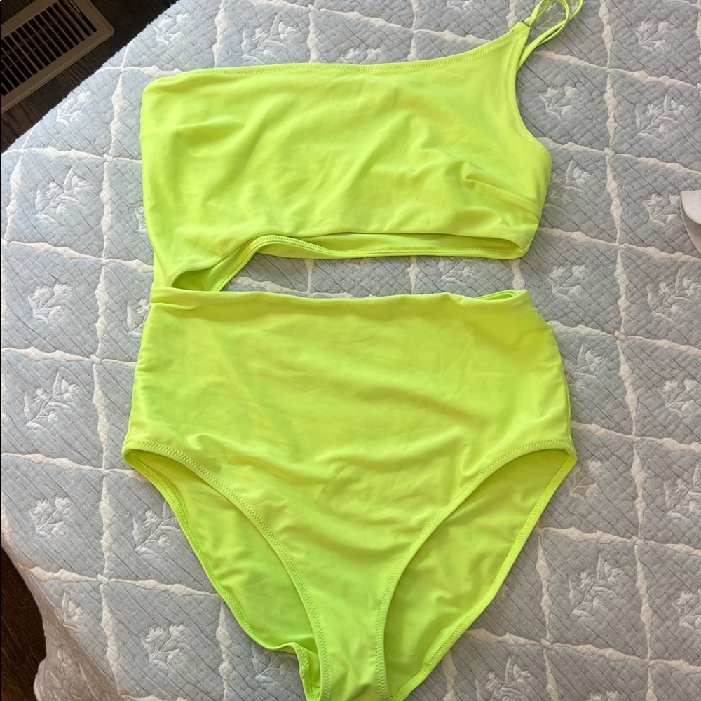aerie Neon Lime One-Shoulder High-Waist One-Piece Swimsuit